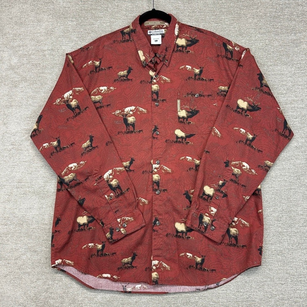 Columbia River Lodge XL Mens Button Up Corduroy‎ Shirt Elk Buck Hunting